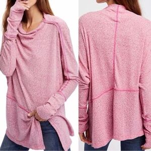 Free People Londontown Pink Long Sleeve Thermal Ribbed Knit Top, Size XS